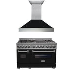 ZLINE 48 in. Kitchen Package with DuraSnow Stainless Steel Dual Fuel Range with Black Matte Door and Convertible Vent Range Hood (2KP-RASBLMRH48) - MyBBQDirect