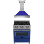 ZLINE 30 in. Kitchen Package with DuraSnow Stainless Steel Dual Fuel Range with Blue Matte Door and Convertible Vent Range Hood (2KP-RASBMRH30) - MyBBQDirect