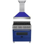 ZLINE 36 in. Kitchen Package with DuraSnow Stainless Steel Dual Fuel Range with Blue Matte Door and Convertible Vent Range Hood (2KP-RASBMRH36) - MyBBQDirect