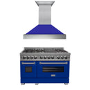 ZLINE 48 in. Kitchen Package with DuraSnow Stainless Steel Dual Fuel Range with Blue Matte Door and Convertible Vent Range Hood (2KP-RASBMRH48) - MyBBQDirect