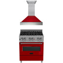 ZLINE 30 in. Kitchen Package with DuraSnow Stainless Steel Dual Fuel Range with Red Gloss Door and Convertible Vent Range Hood (2KP-RASRGRH30) - MyBBQDirect