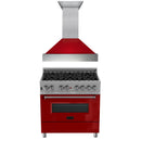 ZLINE 36 in. Kitchen Package with DuraSnow Stainless Steel Dual Fuel Range with Red Gloss Door and Convertible Vent Range Hood (2KP-RASRGRH36) - MyBBQDirect