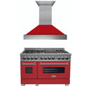 ZLINE 48 in. Kitchen Package with DuraSnow Stainless Steel Dual Fuel Range with Red Matte Door and Convertible Vent Range Hood (2KP-RASRMRH48) - MyBBQDirect