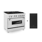 ZLINE 36 in. Professional Dual Fuel Range in Fingerprint Resistant Stainless Steel with Brass Burners and Reversible Griddle (RAS-SN-BR-GR-36) - MyBBQDirect