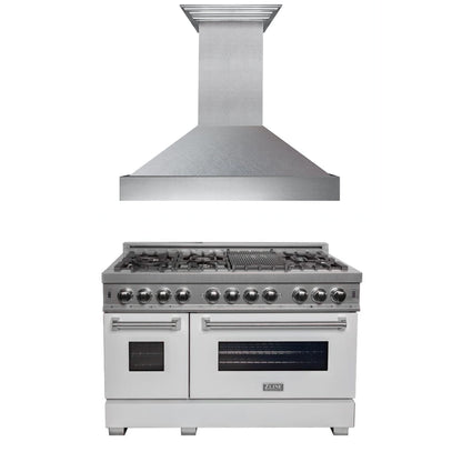 ZLINE 48 in. Kitchen Package with DuraSnow Stainless Steel Dual Fuel Range with White Matte Door and Convertible Vent Range Hood (2KP-RASWMRH48) - MyBBQDirect