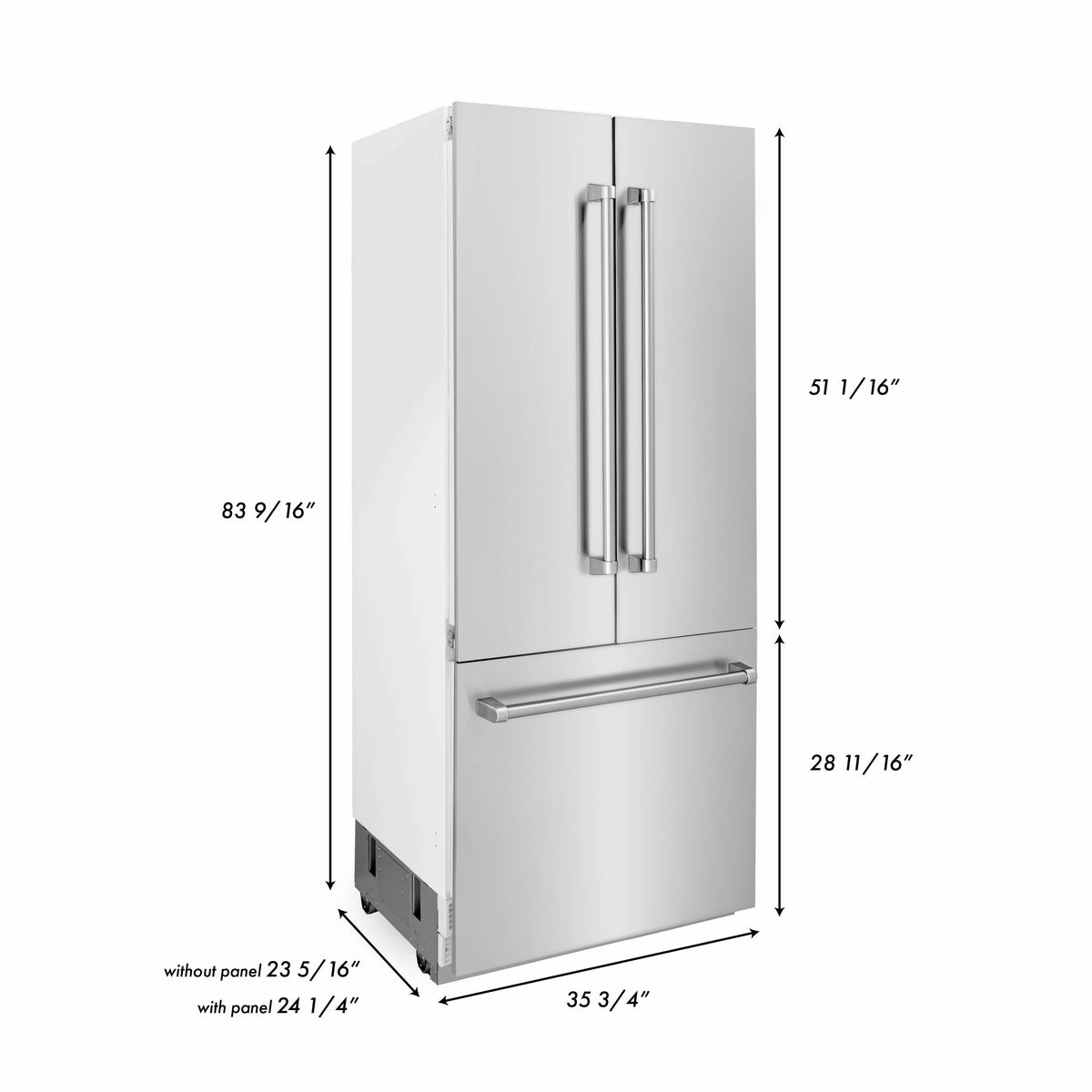 ZLINE 36 in. 19.6 cu. ft. Built-In 3-Door French Door Refrigerator with Internal Water and Ice Dispenser in Stainless Steel (RBIV-304-36) - MyBBQDirect