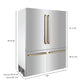 ZLINE 60 in. Autograph Edition 32.2 cu. ft. Built-in 4-Door French Door Refrigerator with Internal Water and Ice Dispenser in Stainless Steel with Polished Gold Accents (RBIVZ-304-60-G)