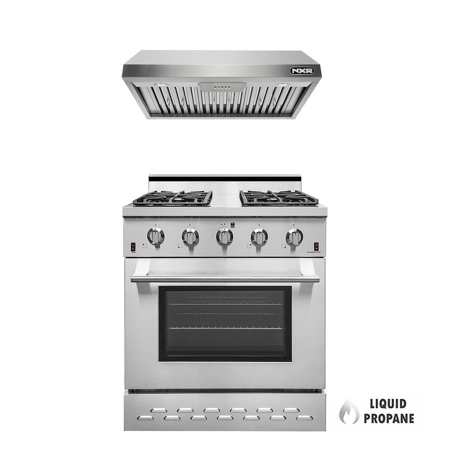 NXR 30" Propane Gas Range & Under Cabinet Hood Bundle, Stainless Steel SC3055LPEHBD - MyBBQDirect