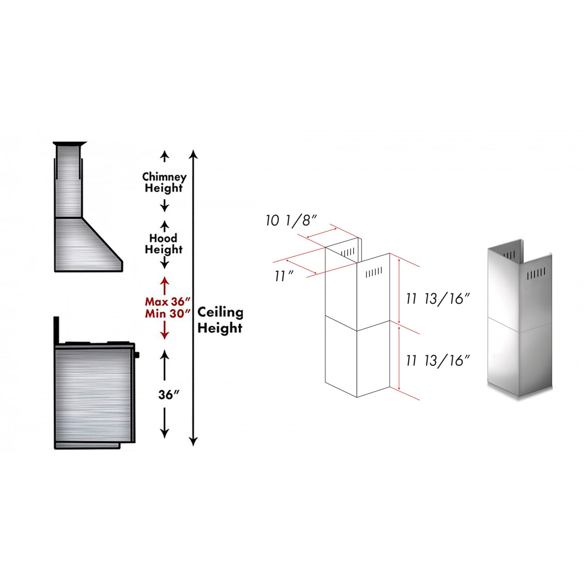 ZLINE 2-12  in. Short Chimney Pieces for 7 ft. to 8 ft. Ceilings (SK-ALP70WL) - MyBBQDirect