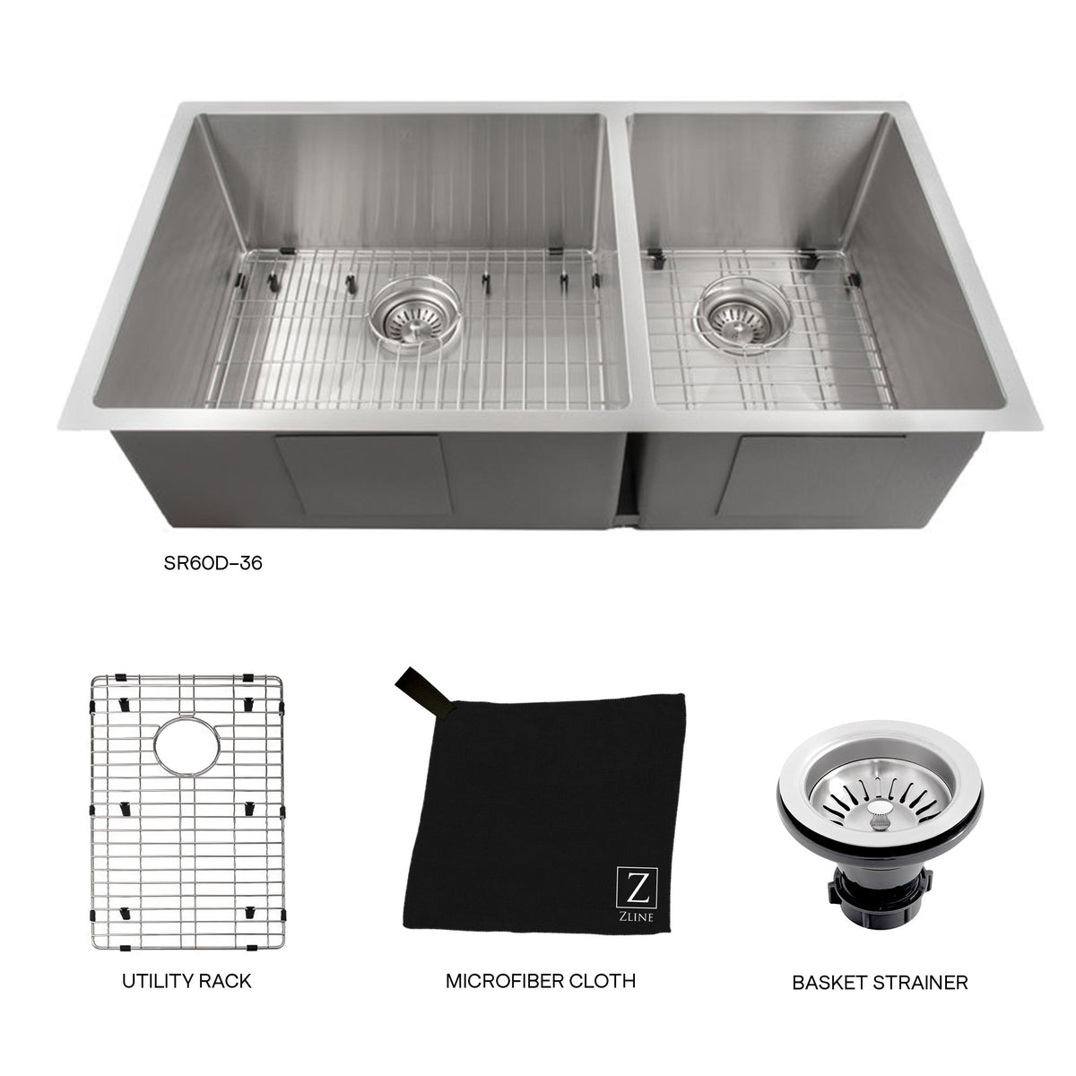 ZLINE 36 in. Chamonix Undermount Double Bowl Kitchen Sink with Bottom Grid (SR60D-36) - MyBBQDirect