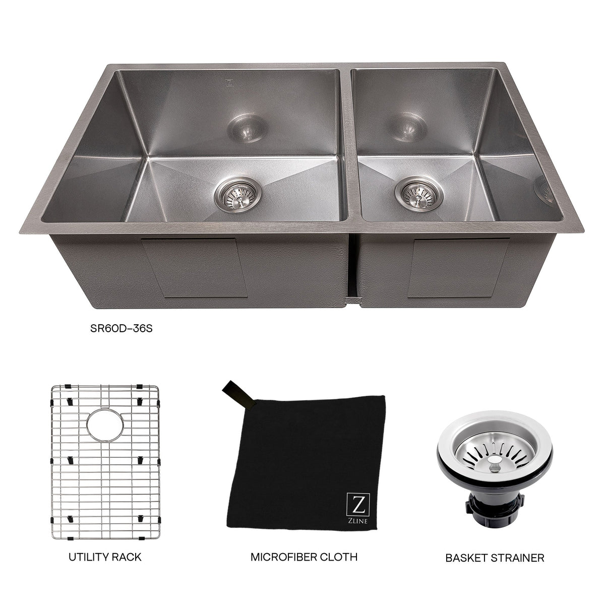 ZLINE 36 in. Chamonix Undermount Double Bowl Kitchen Sink with Bottom Grid (SR60D-36) - MyBBQDirect