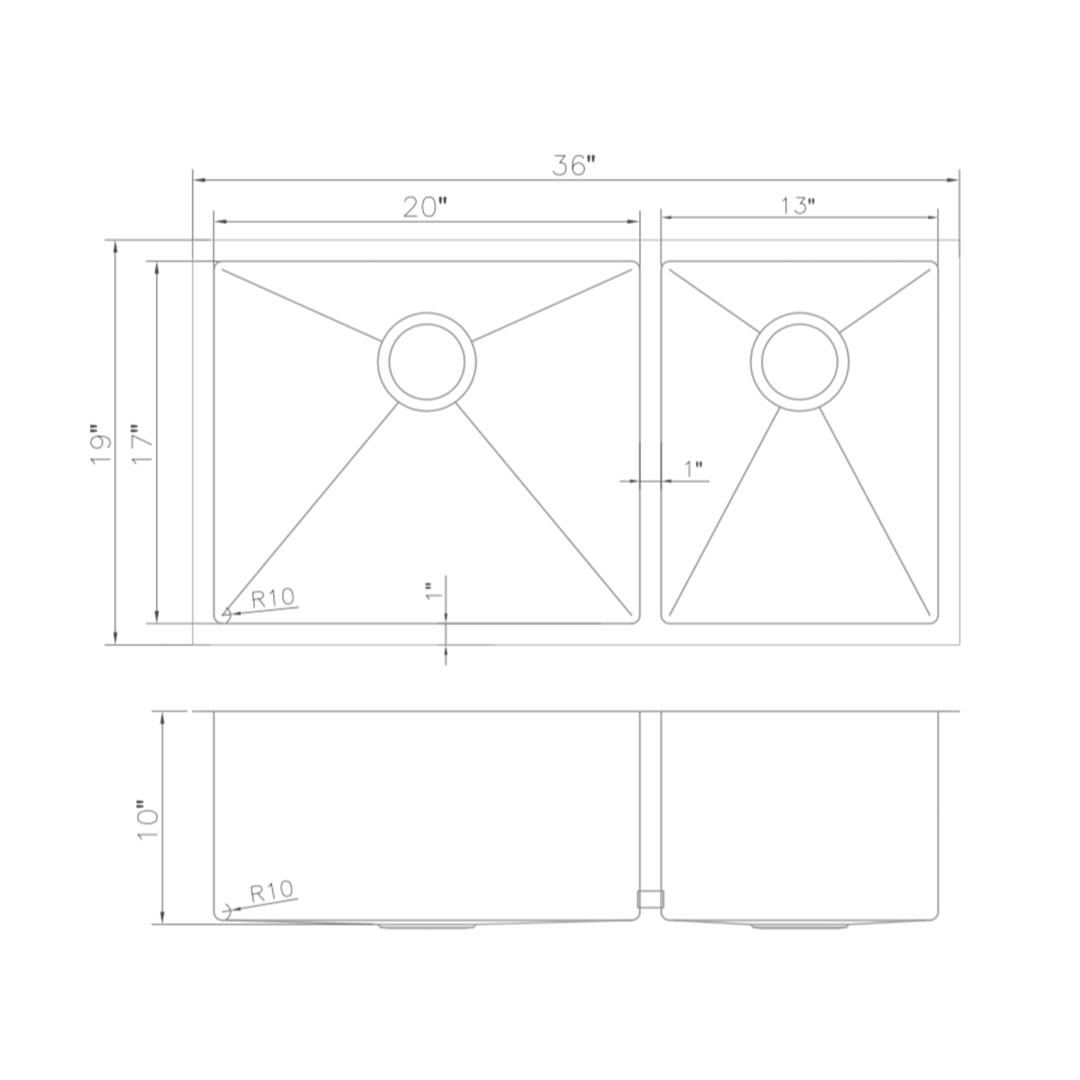 ZLINE 36 in. Chamonix Undermount Double Bowl Kitchen Sink with Bottom Grid (SR60D-36) - MyBBQDirect
