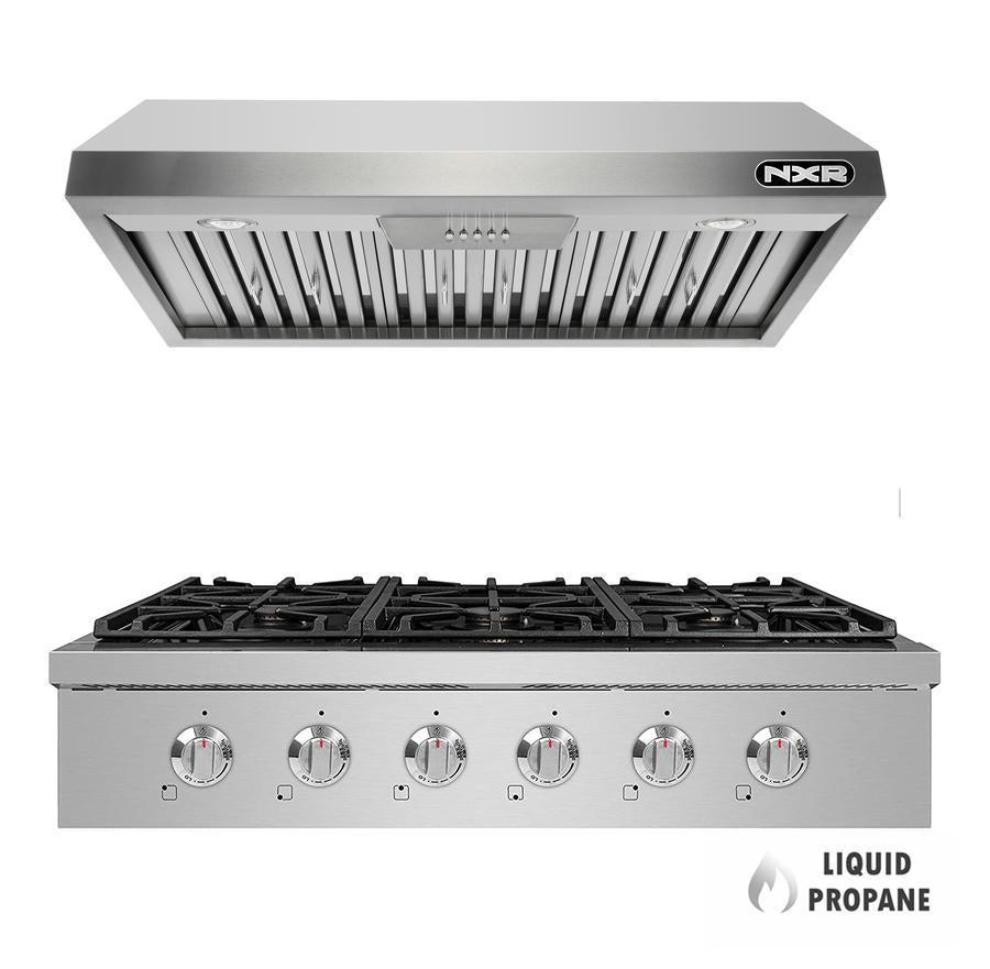 NXR 36" Propane Gas Cooktop & Under Cabinet Hood Bundle, Stainless Steel SCT3611LPEHBD - MyBBQDirect