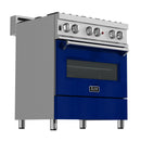 ZLINE 30 in. Kitchen Package with DuraSnow Stainless Steel Dual Fuel Range with Blue Gloss Door and Convertible Vent Range Hood