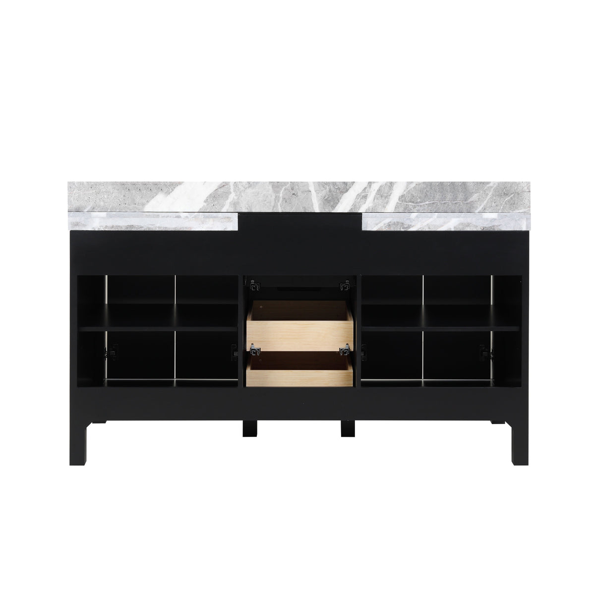 Lexora Zilara 55" Black and Grey Double Vanity, Castle Grey Marble Tops, and White Square Sinks - LZ342255SLIS000 - MyBBQDirect