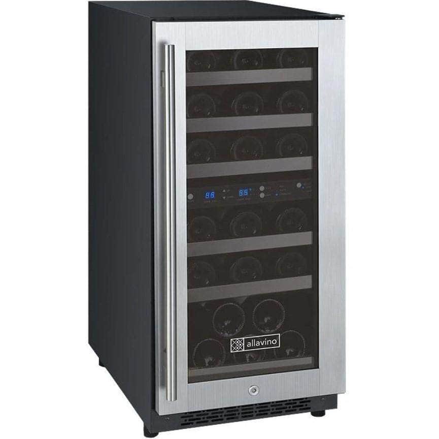 Allavino 15" Wide FlexCount II Tru-Vino 30 Bottle Dual Zone Stainless Steel Right Hinge Wine Refrigerator (VSWR30-2SR20) - PrimeFair