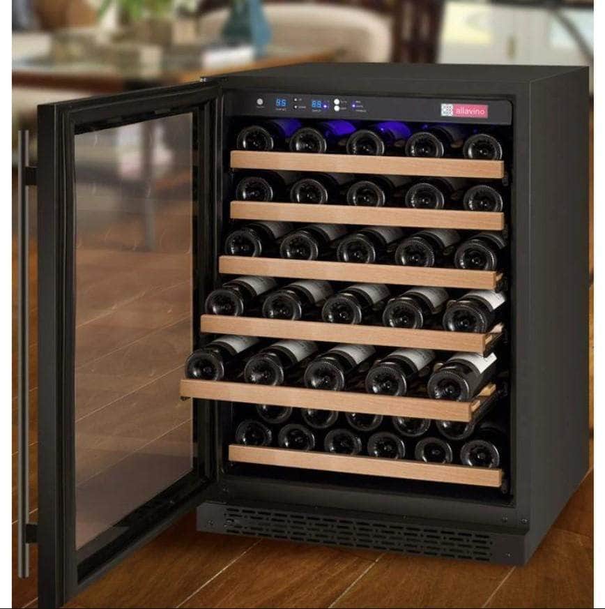 Allavino 24" Wide FlexCount II Tru-Vino 56 Bottle Single Zone Black Left Hinge Wine Refrigerator (VSWR56-1BL20) - PrimeFair