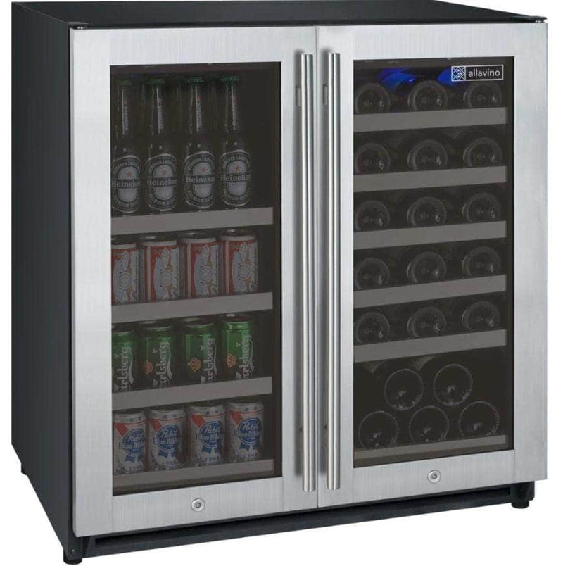 Allavino 30" Wide FlexCount II Tru-Vino 30 Bottle/88 Can Dual Zone Stainless Steel Built-In Wine Refrigerator/Beverage Center (VSWB30-2SF20) - PrimeFair