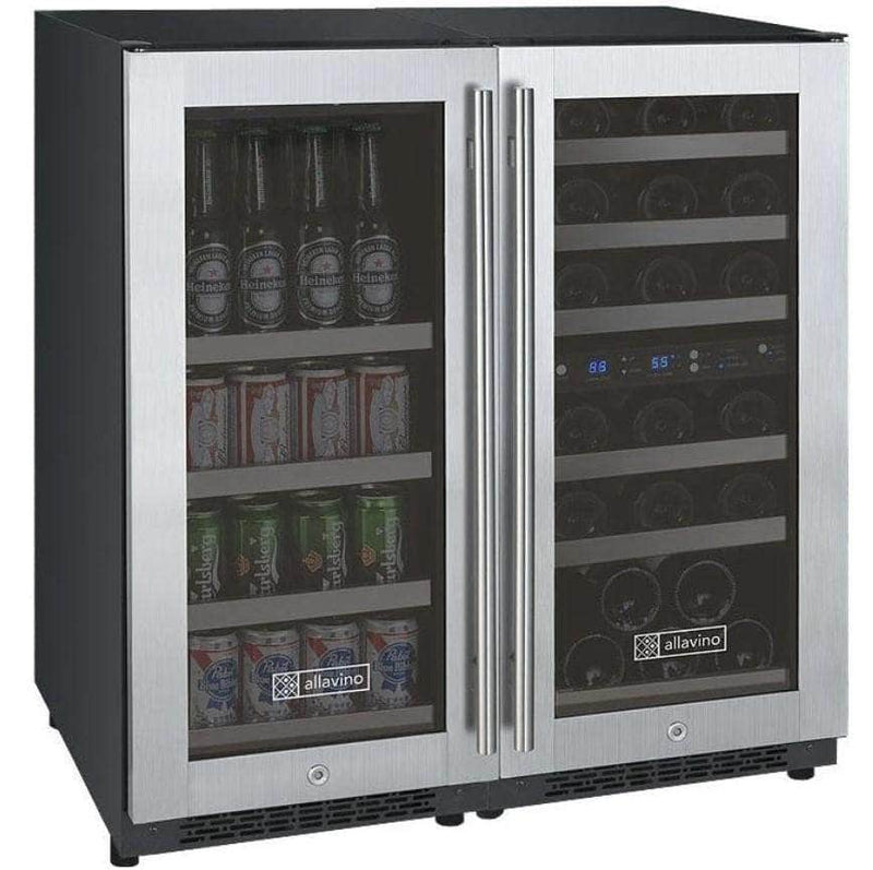 Allavino 30" Wide FlexCount II Tru-Vino 30 Bottle/88 Can Dual Zone Stainless Steel Side-by-Side Wine Refrigerator/Beverage Center (3Z-VSWB15-3S20) - PrimeFair
