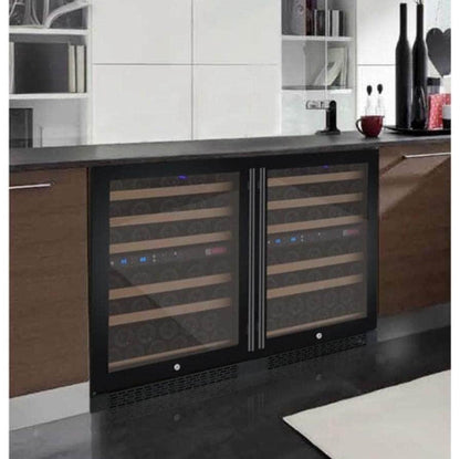 Allavino 47" Wide FlexCount II Tru-Vino 112 Bottle Four Zone Black Side-by-Side Wine Refrigerator (2X-VSWR56-2B20) - PrimeFair