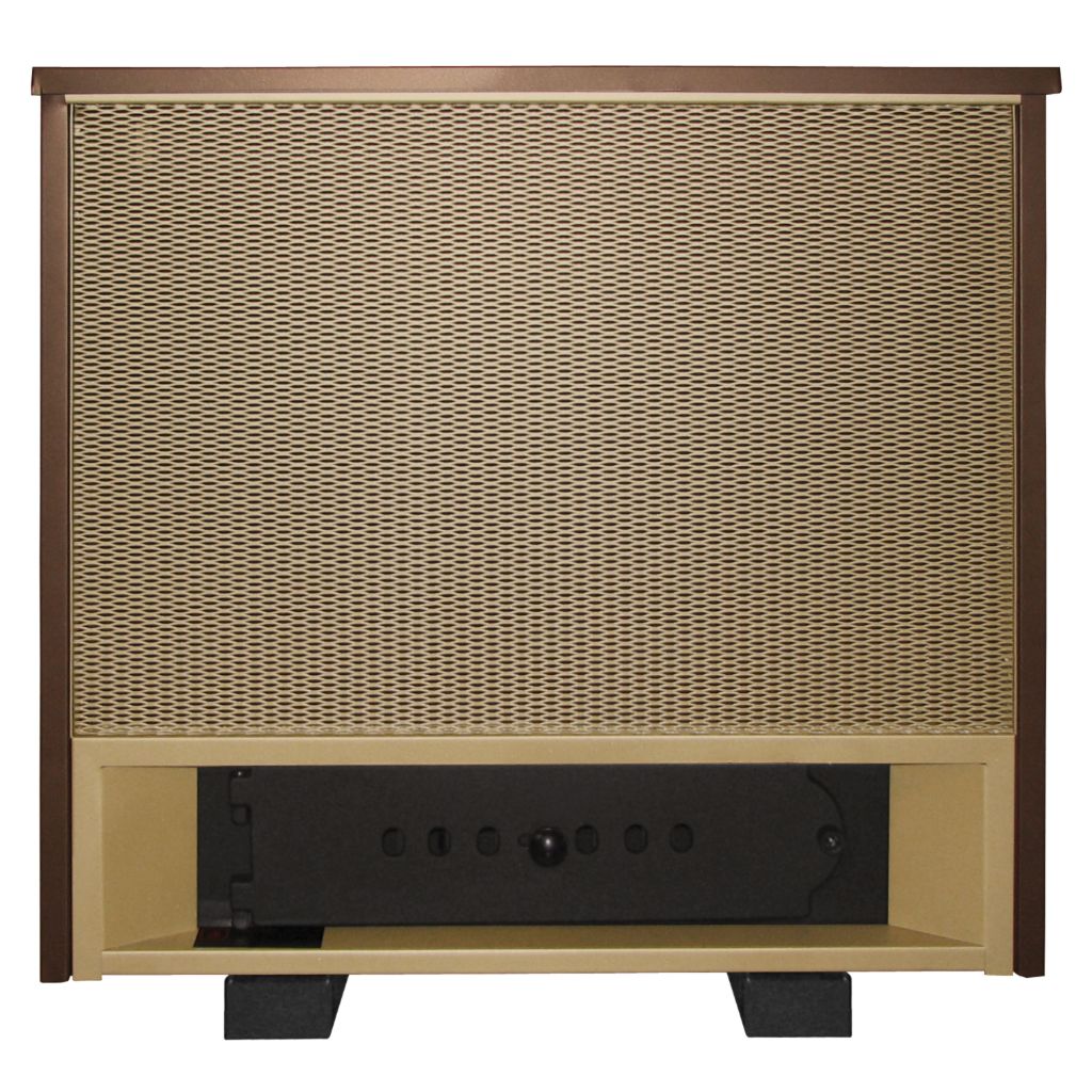 Buck Stove Combo Coal hybrid coal stove, front of cabinet with diamond-pattern panel