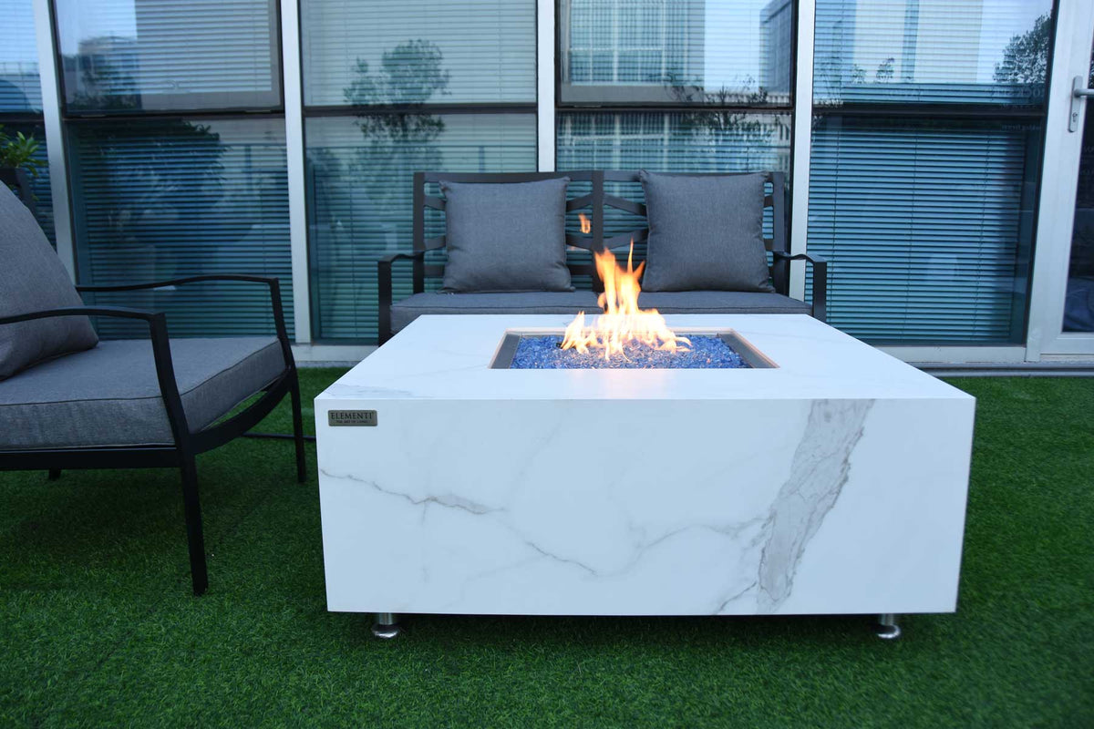 Elementi Bianco Porcelain Bulgaria black & Metal Frame Fire Table