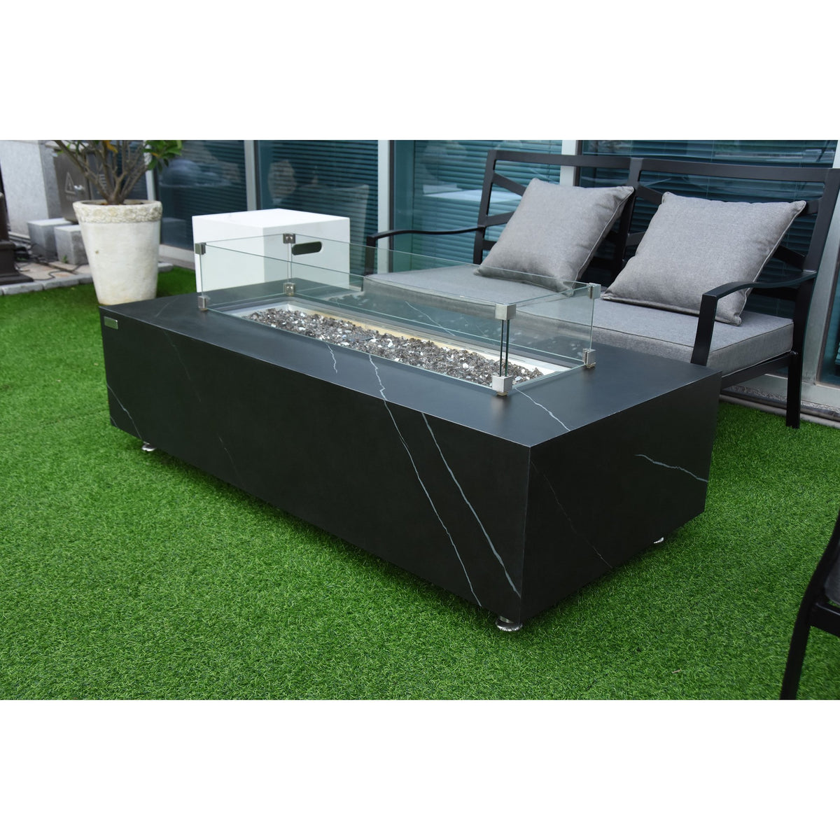 Elementi Varna Bianco white Porcelain & Metal Frame Fire Table