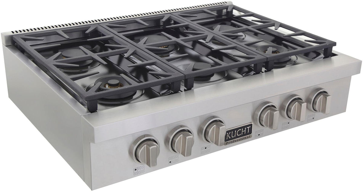 Kucht 36-Inch 6 Burner Gas Rangetop in Stainless Steel with Silver Accents (KFX369T-S) - MyBBQDirect