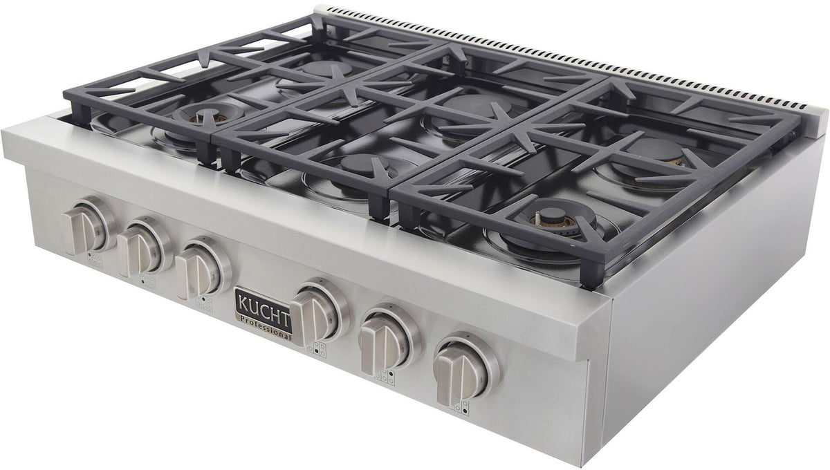 Kucht 36-Inch 6 Burner Gas Rangetop in Stainless Steel with Silver Accents (KFX369T-S) - MyBBQDirect