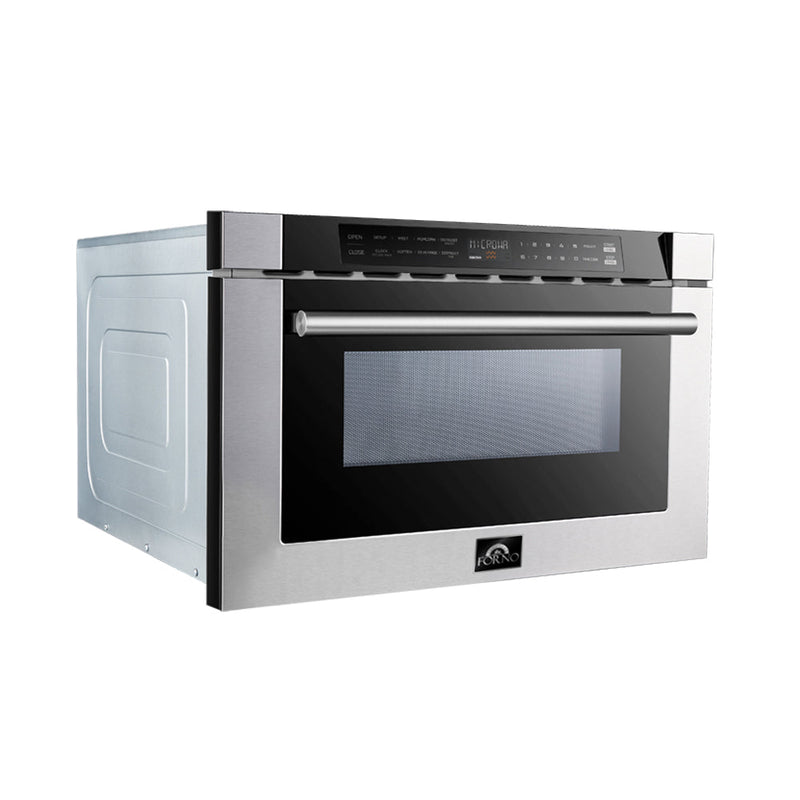 Forno 5-Piece Appliance Package - 30-Inch Electric Range, Wall Mount Range Hood, Pro-Style Refrigerator, Dishwasher, and Microwave Drawer in Stainless Steel