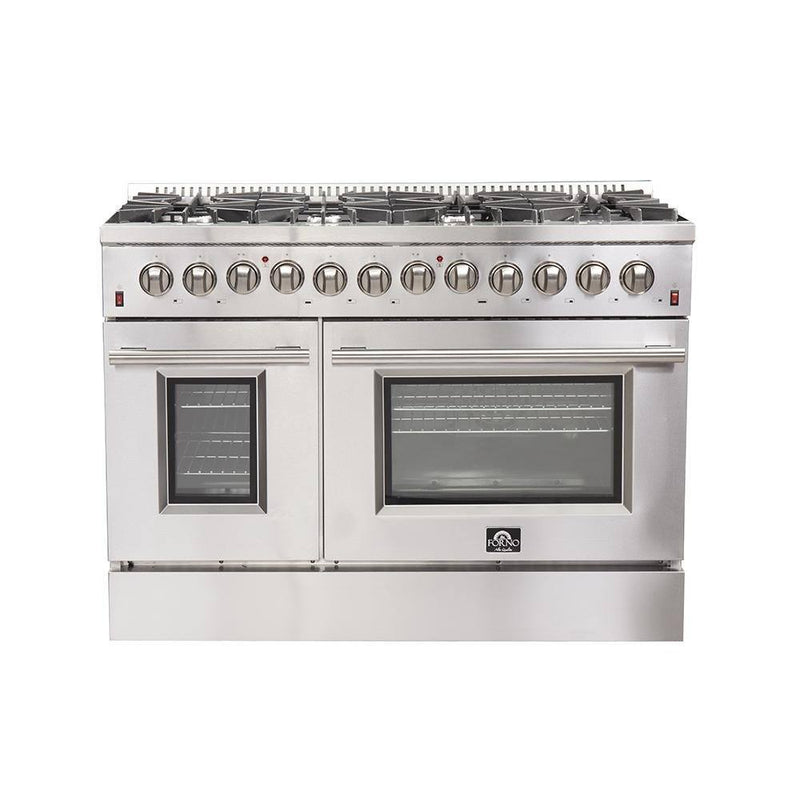 Forno 3-Piece Appliance Package - 48-Inch Dual Fuel Range, Pro-Style Refrigerator, and Dishwasher in Stainless Steel