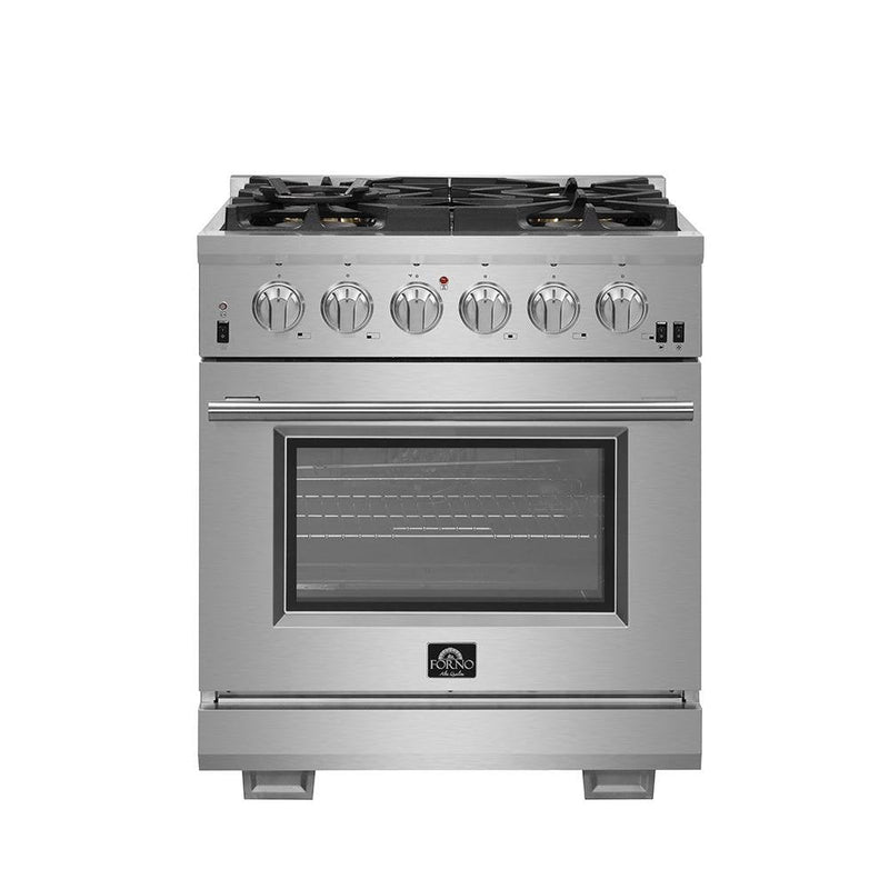 Forno 3-Piece Pro Appliance Package - 30-Inch Gas Range, Pro-Style Refrigerator, and Dishwasher in Stainless Steel