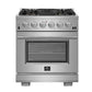 Forno 3-Piece Pro Appliance Package - 30-Inch Gas Range, Refrigerator with Water Dispenser,& Wall Mount Hood with Backsplash in Stainless Steel