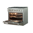 Forno 3-Piece Appliance Package - 36-Inch Dual Fuel Range, 56-Inch Pro-Style Refrigerator & Wall Mount Hood with Backsplash in Stainless Steel
