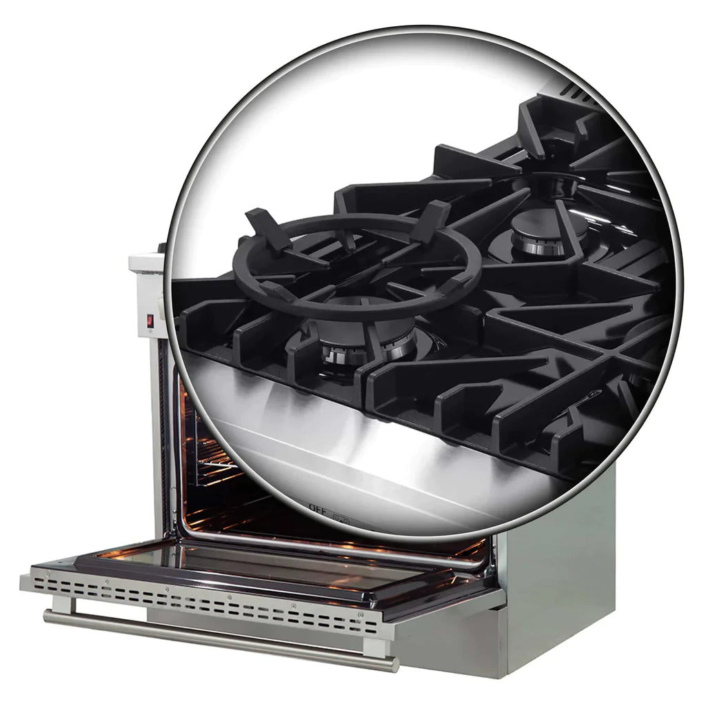 Forno 36" Lseo Silver Gas Range with Burners, Griddle, Wok Ring, Temperature Gauge, and Air Fryer in Stainless Steel - FFSGS6291-36 - MyBBQDirect