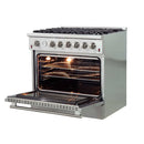 Forno 36" Lseo Silver Gas Range with Burners, Griddle, Wok Ring, Temperature Gauge, and Air Fryer in Stainless Steel - FFSGS6291-36