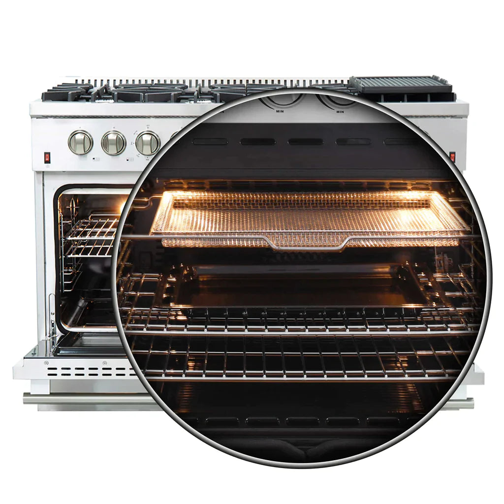 Forno 36" Lseo Silver Gas Range with Burners, Griddle, Wok Ring, Temperature Gauge, and Air Fryer in Stainless Steel - FFSGS6291-36 - MyBBQDirect
