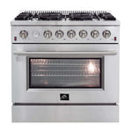 Forno 36" Lseo Silver Gas Range with Burners, Griddle, Wok Ring, Temperature Gauge, and Air Fryer in Stainless Steel - FFSGS6291-36 - MyBBQDirect