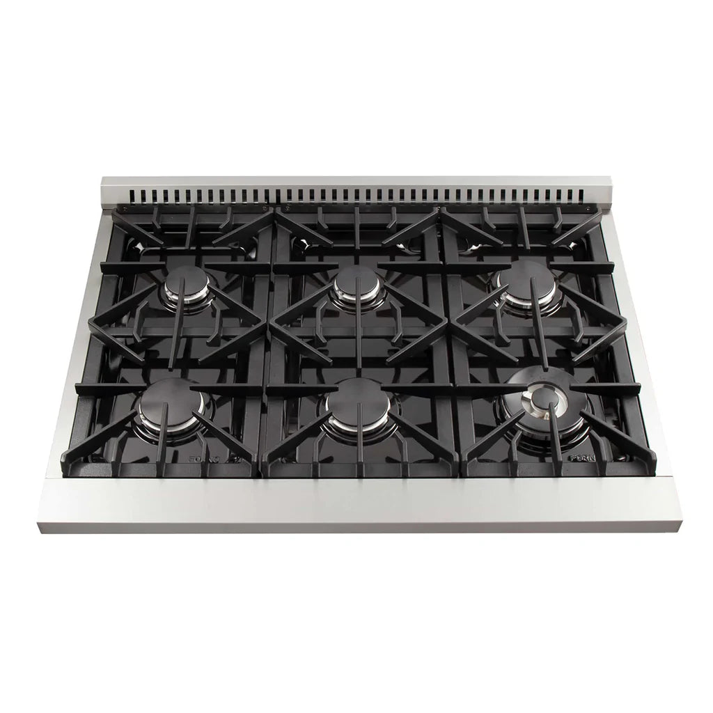 Forno 36" Lseo Silver Gas Range with Burners, Griddle, Wok Ring, Temperature Gauge, and Air Fryer in Stainless Steel - FFSGS6291-36 - MyBBQDirect