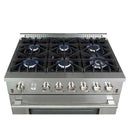 Forno 36" Lseo Silver Gas Range with Burners, Griddle, Wok Ring, Temperature Gauge, and Air Fryer in Stainless Steel - FFSGS6291-36