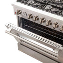 Forno 36" Lseo Silver Gas Range with Burners, Griddle, Wok Ring, Temperature Gauge, and Air Fryer in Stainless Steel - FFSGS6291-36