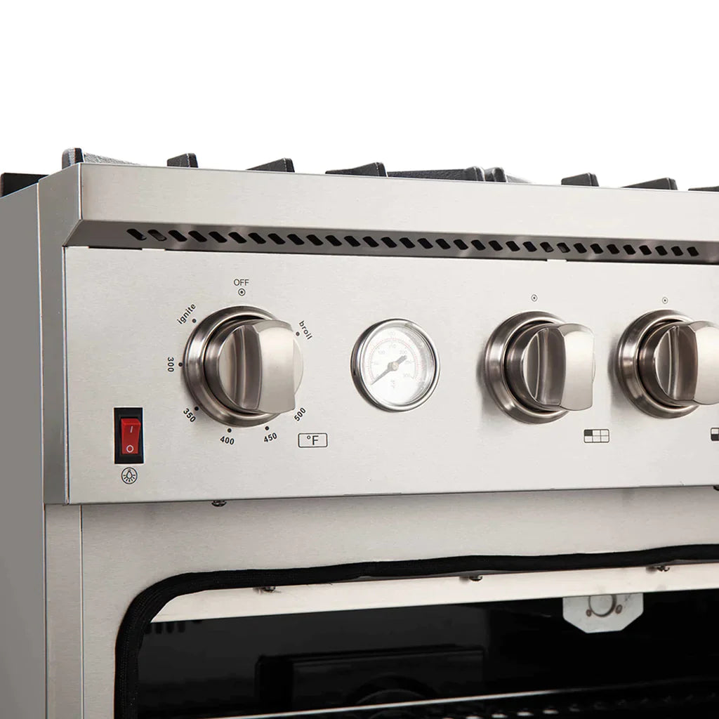 Forno 36" Lseo Silver Gas Range with Burners, Griddle, Wok Ring, Temperature Gauge, and Air Fryer in Stainless Steel - FFSGS6291-36 - MyBBQDirect