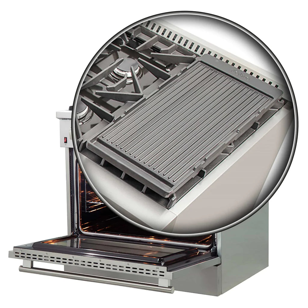 Forno 36" Lseo Silver Gas Range with Burners, Griddle, Wok Ring, Temperature Gauge, and Air Fryer in Stainless Steel - FFSGS6291-36 - MyBBQDirect