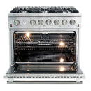 Forno 36" Lseo Silver Gas Range with Burners, Griddle, Wok Ring, Temperature Gauge, and Air Fryer in Stainless Steel - FFSGS6291-36