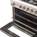 Forno 36" Lseo Silver Gas Range with Burners, Griddle, Wok Ring, Temperature Gauge, and Air Fryer in Stainless Steel - FFSGS6291-36