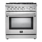Forno 4-Piece Appliance Package - 30-Inch Gas Range, Refrigerator, Wall Mount Hood with Backsplash, & 3-Rack Dishwasher in Stainless Steel