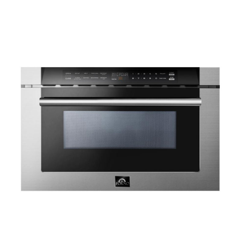 Forno 4-Piece Appliance Package - 48-Inch Dual Fuel Range, Refrigerator with Water Dispenser, Microwave Drawer, & 3-Rack Dishwasher in Stainless Steel