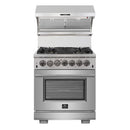 Forno 4-Piece Pro Appliance Package - 30-Inch Dual Fuel Range, Premium Hood, Pro-Style Refrigerator, and Dishwasher in Stainless Steel