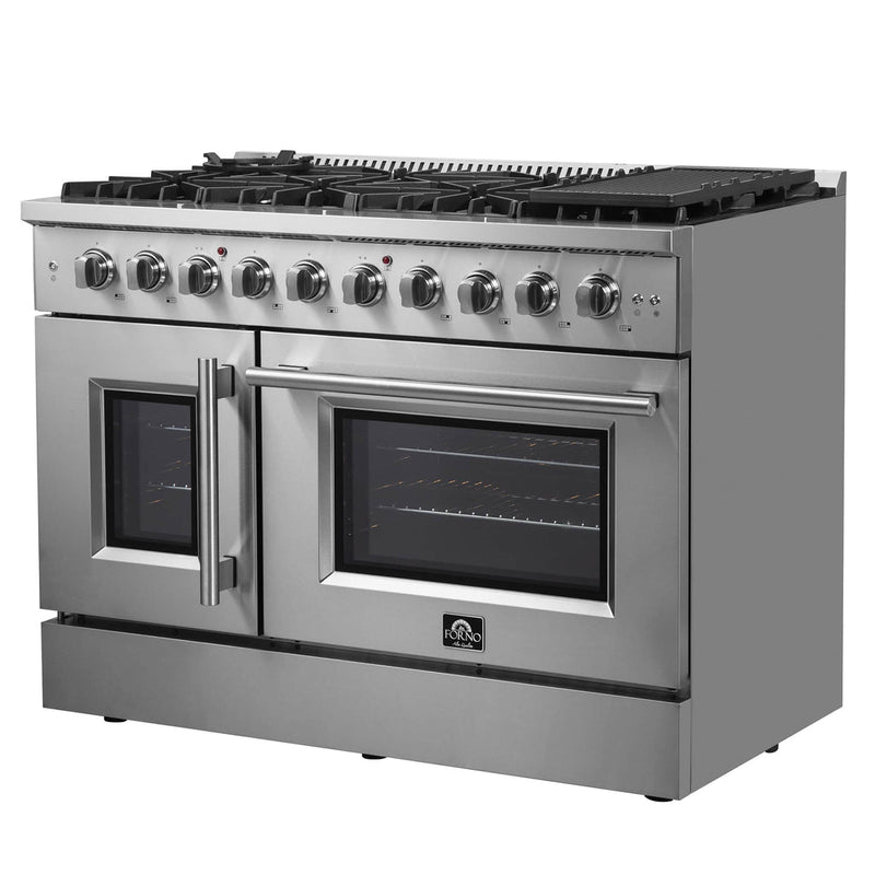 Forno 48-Inch Galiano Gas Range with 8 Gas Burners, 107,000 BTUs, & French Door Gas Oven in Stainless Steel (FFSGS6444-48)