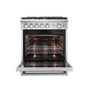 Forno 5-Piece Appliance Package - 30-Inch Gas Range, Refrigerator, Wall Mount Hood, Microwave Oven, & 3-Rack Dishwasher in Stainless Steel